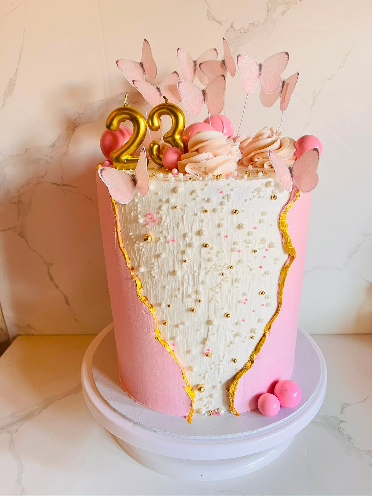 Pink & Gold 23rd Cake by Baked by Buhlebenkosi