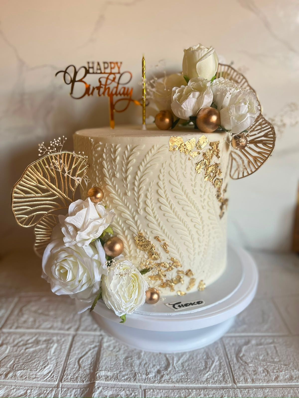 Ivory Rose Gold-Leaf Cake by Baked by Buhlebenkosi