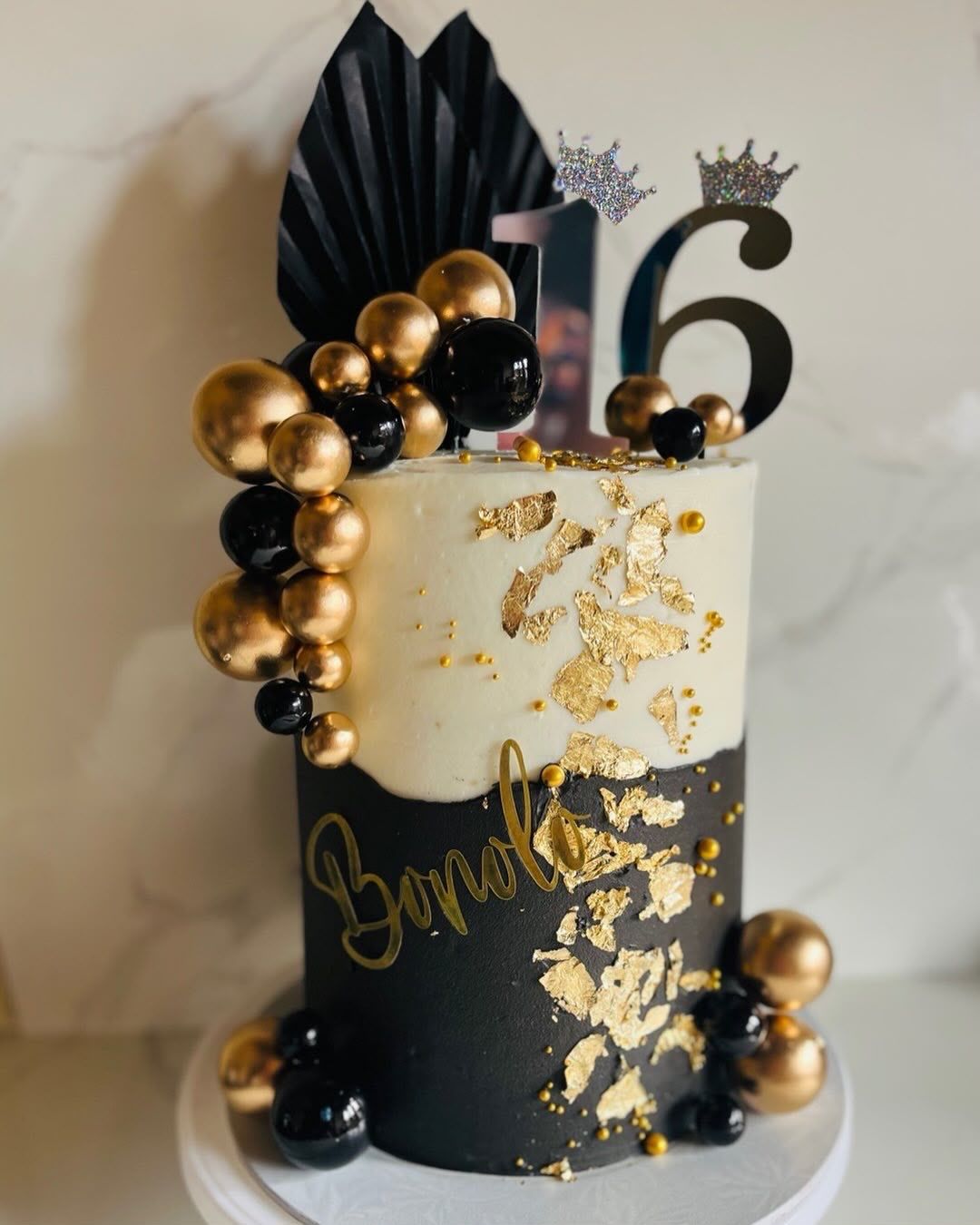 Black & Gold 16th Cake by Baked by Buhlebenkosi