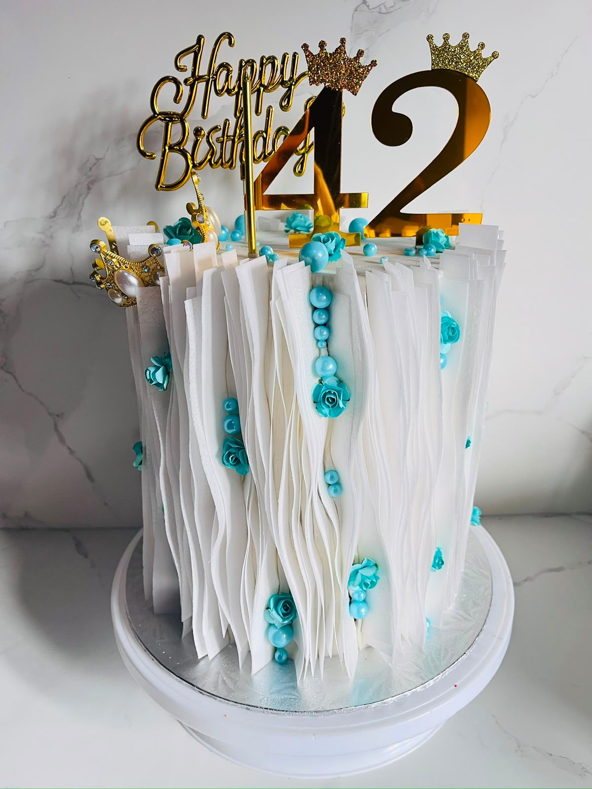 White & Teal 42nd Cake by Baked by Buhlebenkosi