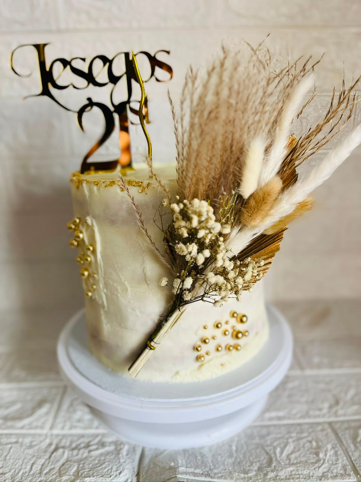 Boho Pampas 21st Cake by Baked by Buhlebenkosi