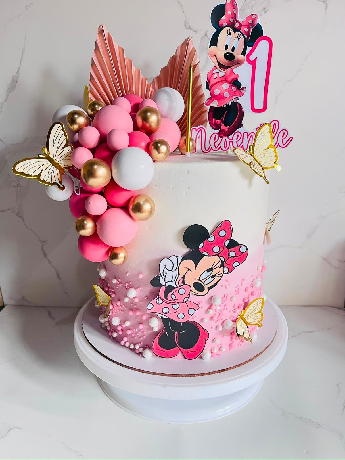 Pink Minnie Balloon Cake by Baked by Buhlebenkosi