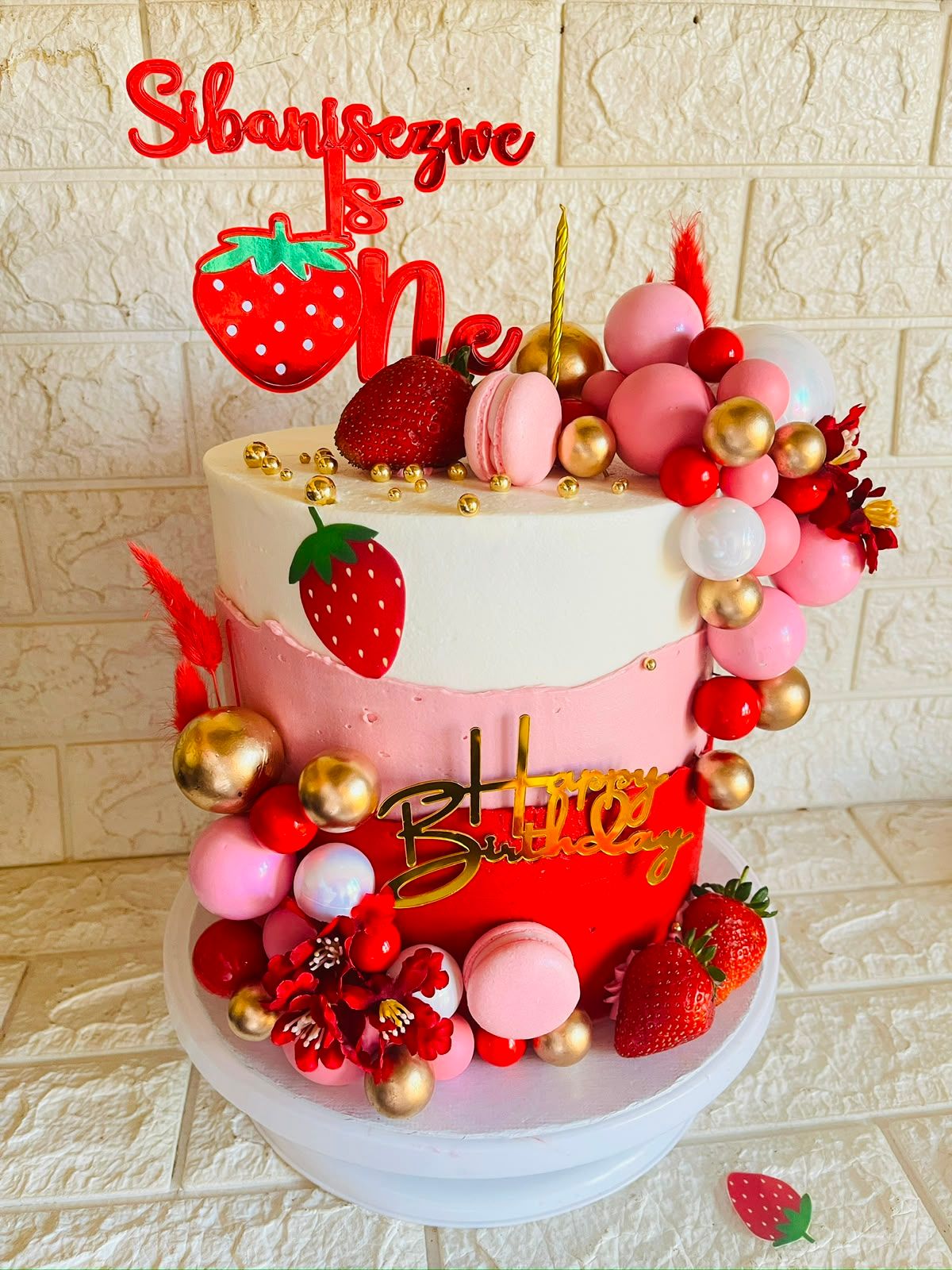 Strawberry One Cake by Baked by Buhlebenkosi