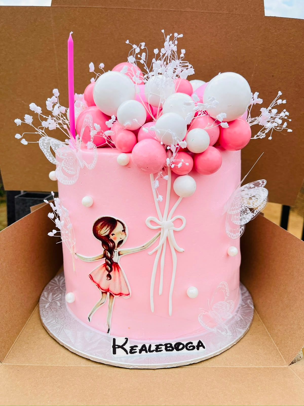 Pink Balloon Girl Cake by Baked by Buhlebenkosi
