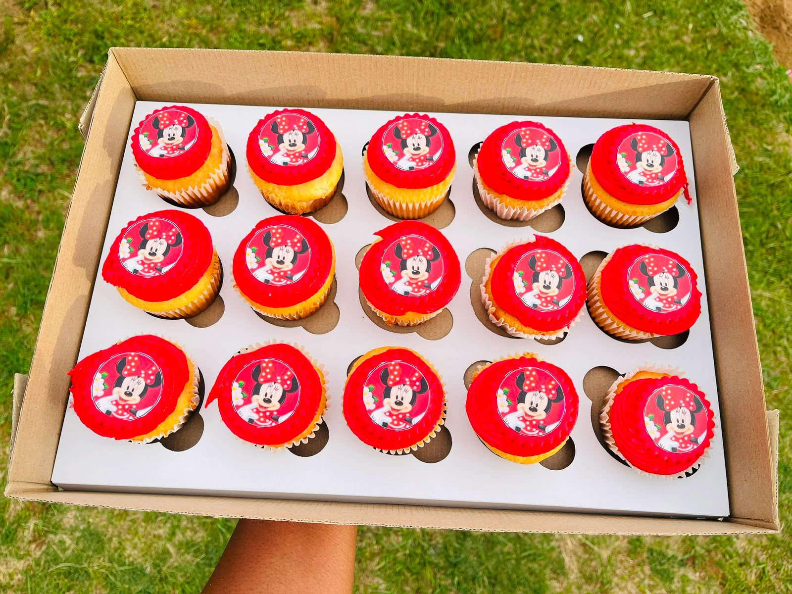 Bright Red Minnie Cupcakes by Baked by Buhlebenkosi