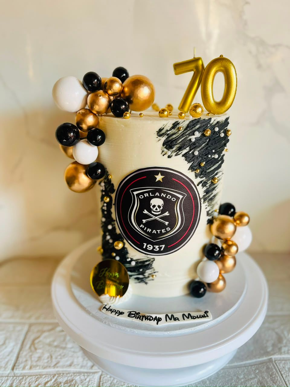 Gold Football Fan Mini Cake by Baked by Buhlebenkosi
