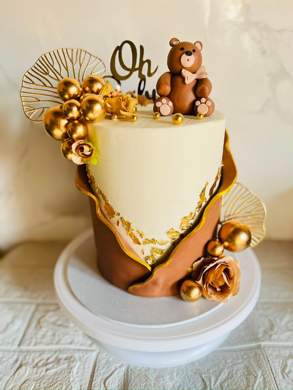 Gold Teddy Baby Mini Cake by Baked by Buhlebenkosi