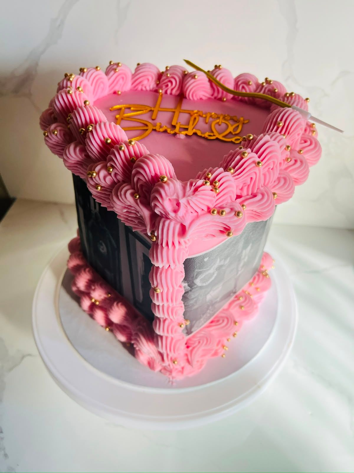 Pink Photo Heart Mini Cake by Baked by Buhlebenkosi