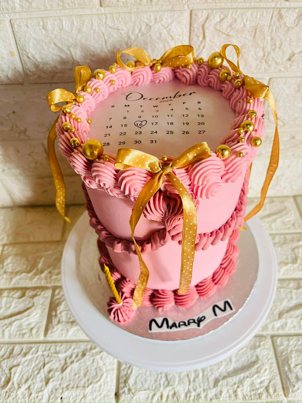 Pink Calendar Two-Tier Mini Cake by Baked by Buhlebenkosi