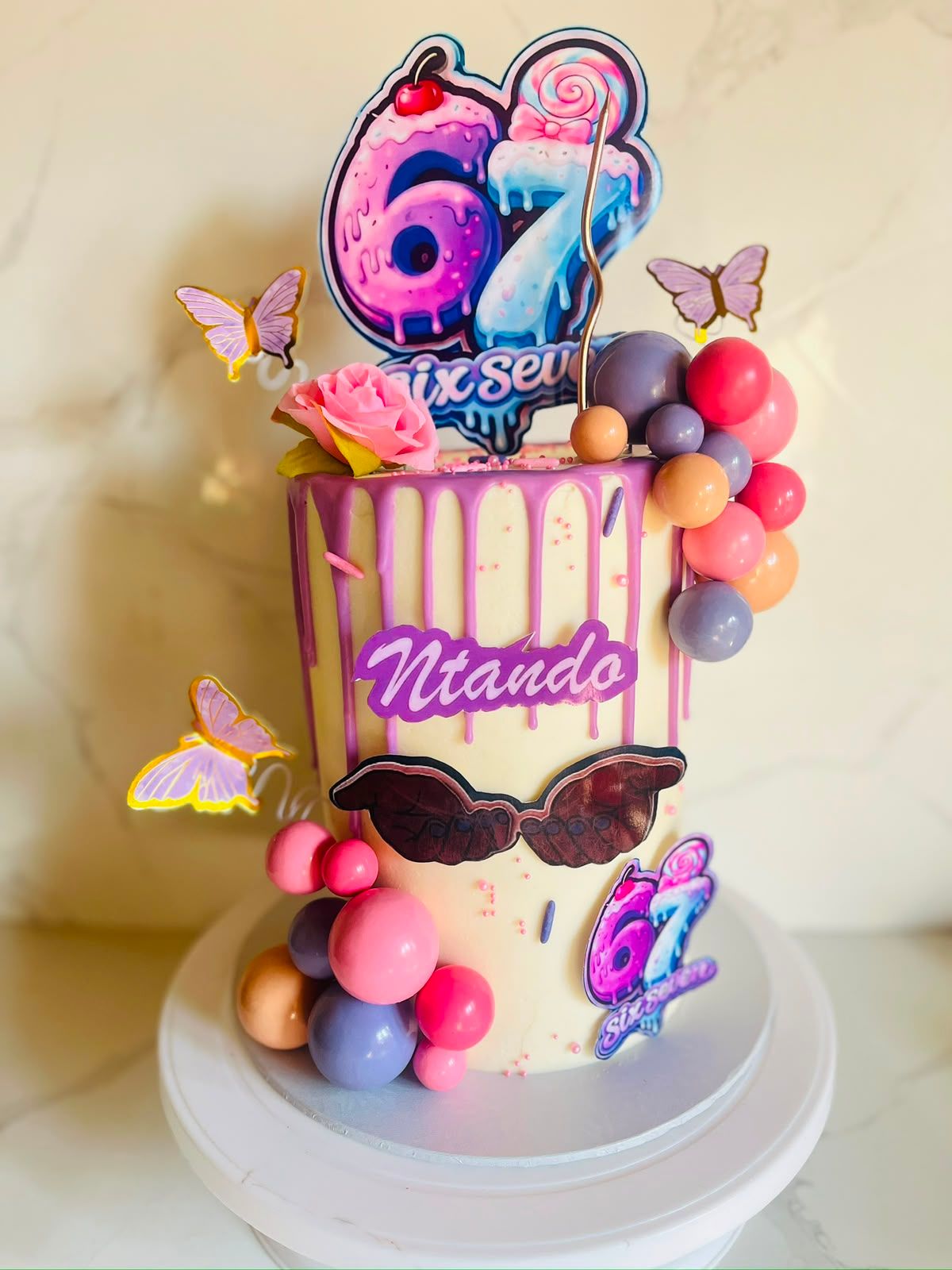 Purple Sunglasses Drip Cake by Baked by Buhlebenkosi