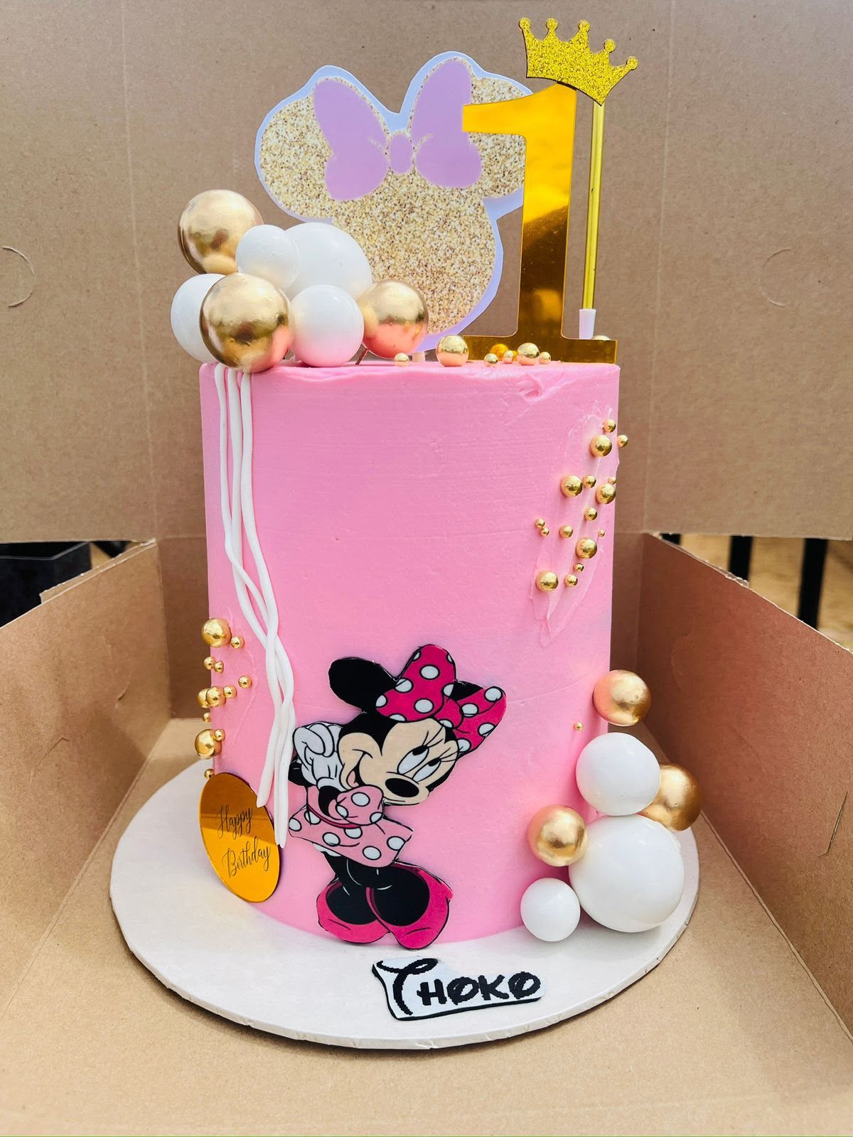 Pink Minnie Crown Cake by Baked by Buhlebenkosi