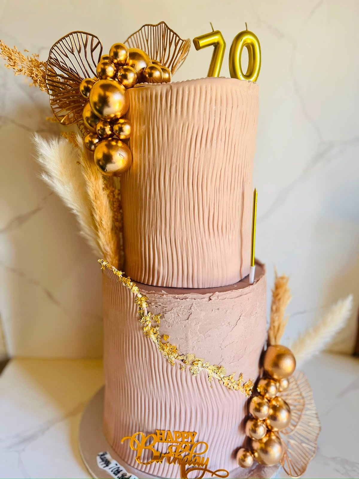 Blush Gold 70th Cake by Baked by Buhlebenkosi