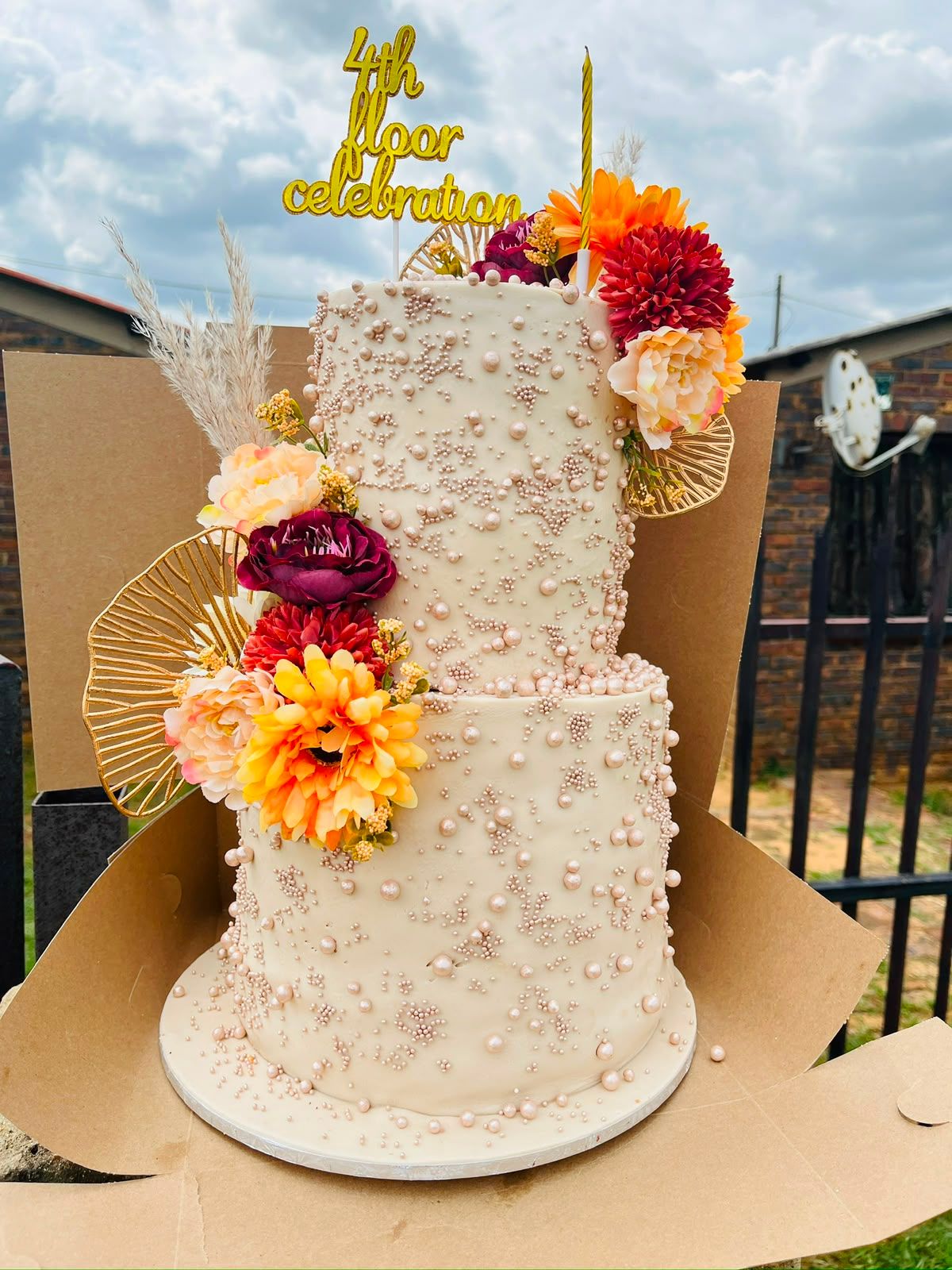 Cream Pearl Celebration Cake by Baked by Buhlebenkosi