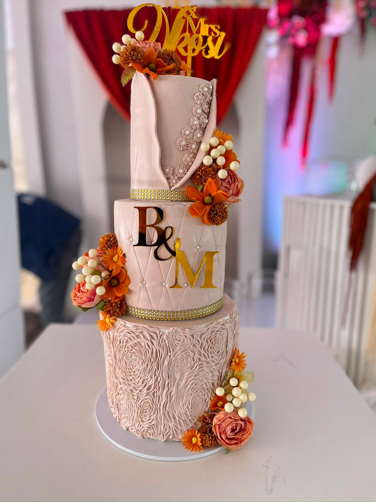 Blush Ruffle Wedding Cake by Baked by Buhlebenkosi